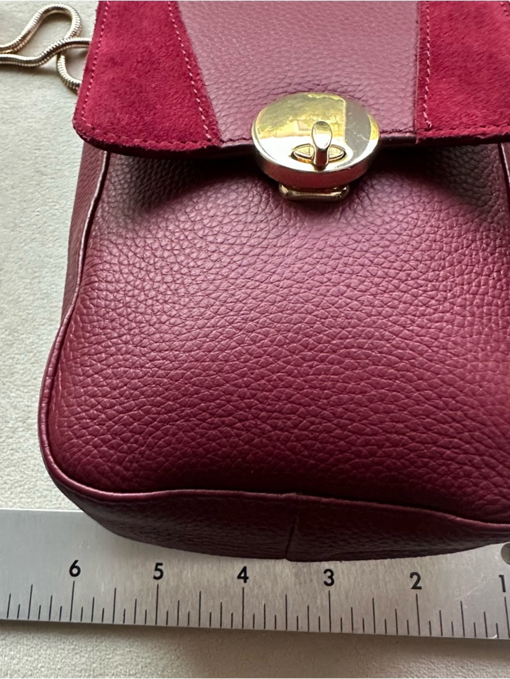 Clove + Revel Genuine Leather Crossbody Bag | Suede Detail Gold Lock Mini Bag - Picture 13 of 16
